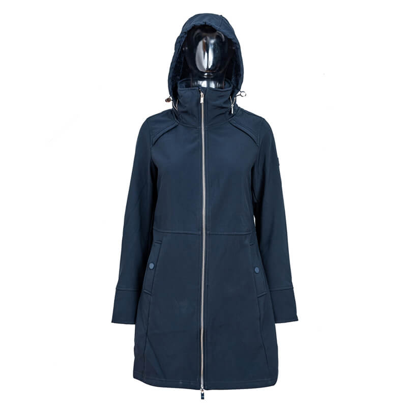 Women's Navy Hooded Long Softshell Coats