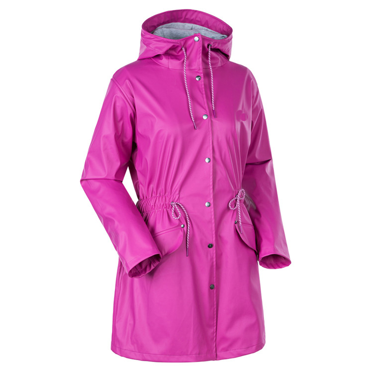 New Design Stylish Ladies Long PU Waterproof Windproof Rain Jacket 